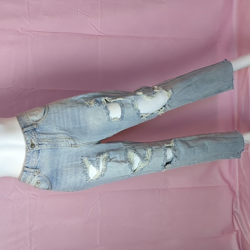 Nasty Gal Light Wash School Day Distressed Jeans size UK 12 US 8